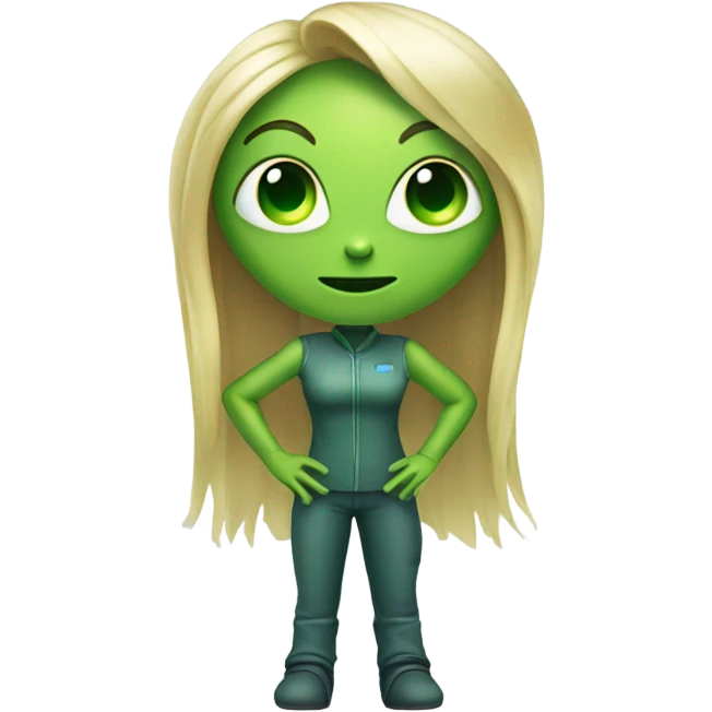 a green alien woman full body,blonde emoji