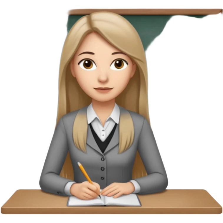 a woman in her 30´s, light skin with medium brown straight hair, long hair. Grey eyes, working as an teacher. No eyeglasses. emoji