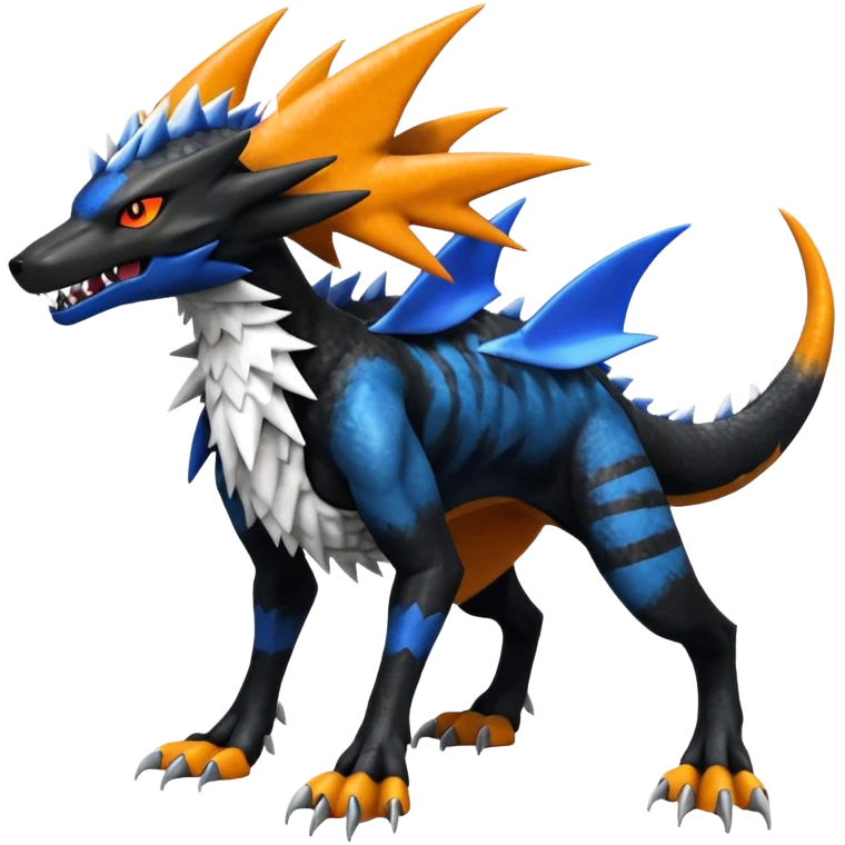 4-legged, digitigrade, clawing, sharp, spiky, cool, badass, angry, edgy Sergal-Sharpedo-Houndoom-Garchomp-Nargacuga-Silvally-Vaporeon-fusion-hybrid-creature, full body emoji