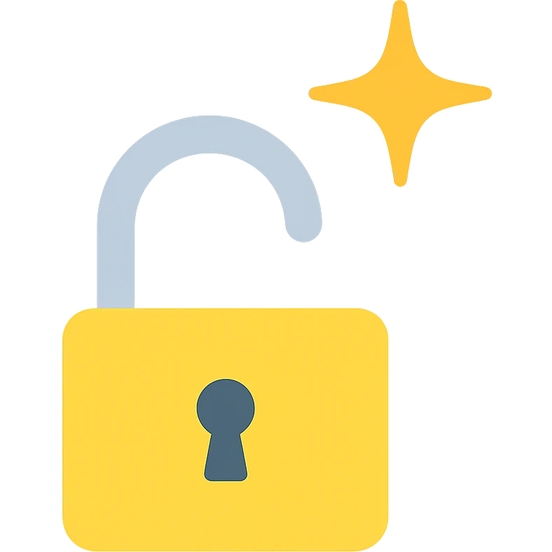 open padlock icon with a ray of light, modern and bright style emoji