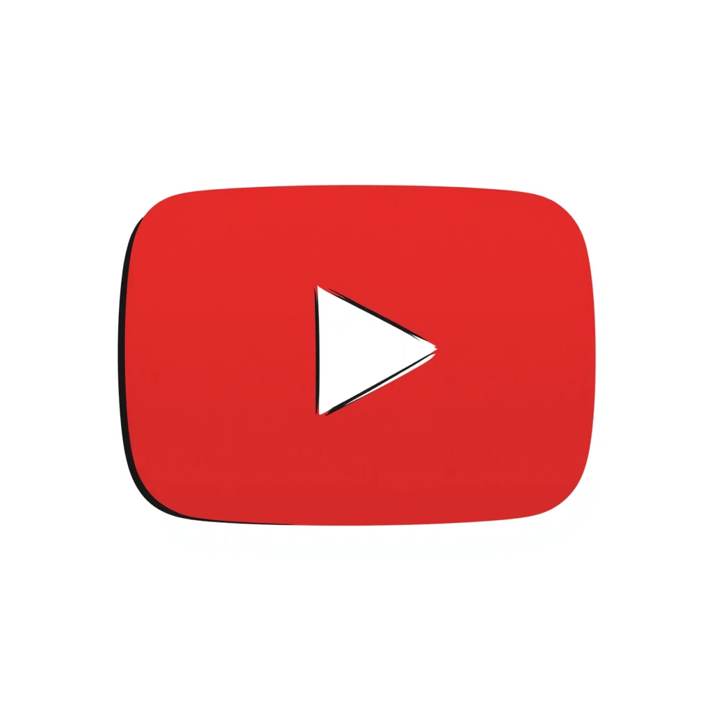 YouTube logo, red rectangle with rounded corners and white play button in the center emoji