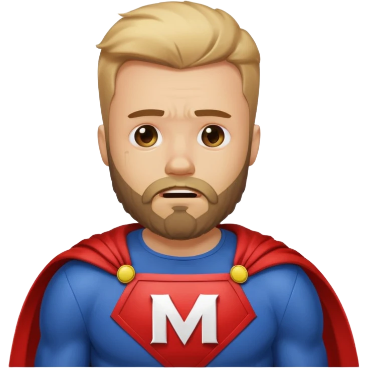 бородатый мужчина в костюме супер героя с буквой М на груди плачет emoji