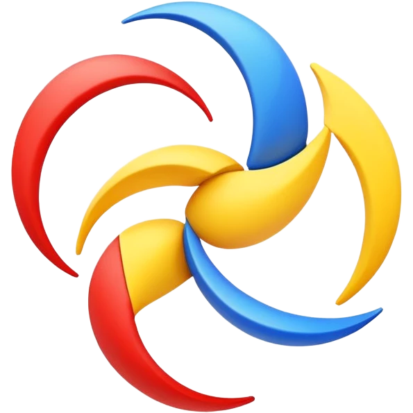  A dynamic circular emoji made of three swooshing shapes in red, yellow, and blue, symbolizing motion, energy, and collaboration. Perfect for expressing activity, unity, or creativity emoji