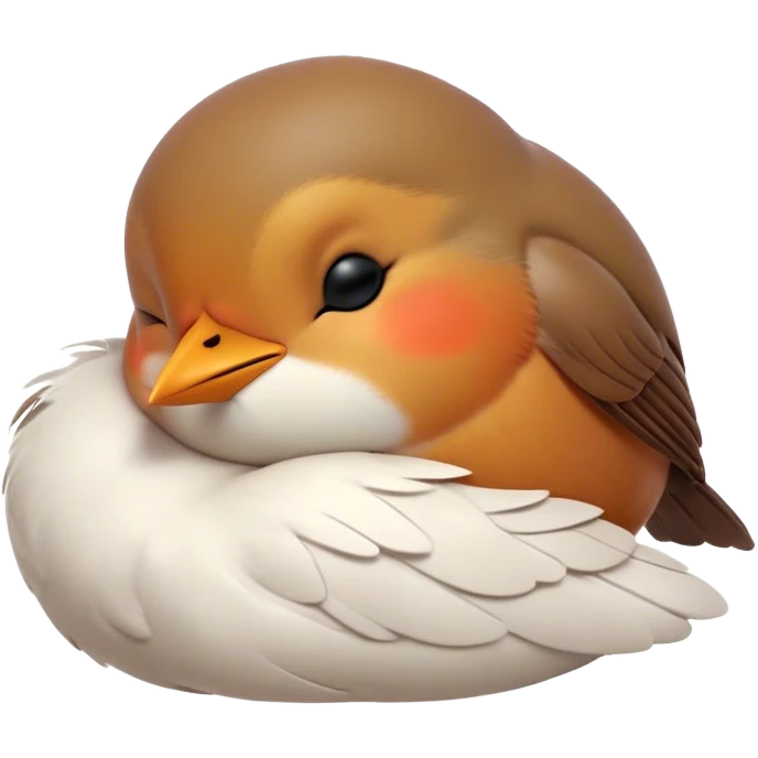 Meme-Worthy Cute Sleeping Robin Portrait Emoji, Head resting peacefully with a contented smile, showcasing a delicate, softly feathered body and eyes gently closed in serene slumber, Simplified yet adorably endearing features, highly detailed, glowing with a soft, drowsy light, high shine, relaxed and utterly lovable, stylized with an air of playful laziness, soft glowing outline, capturing the essence of a sleeping robin that feels destined to become the next viral icon of adorable rest! emoji