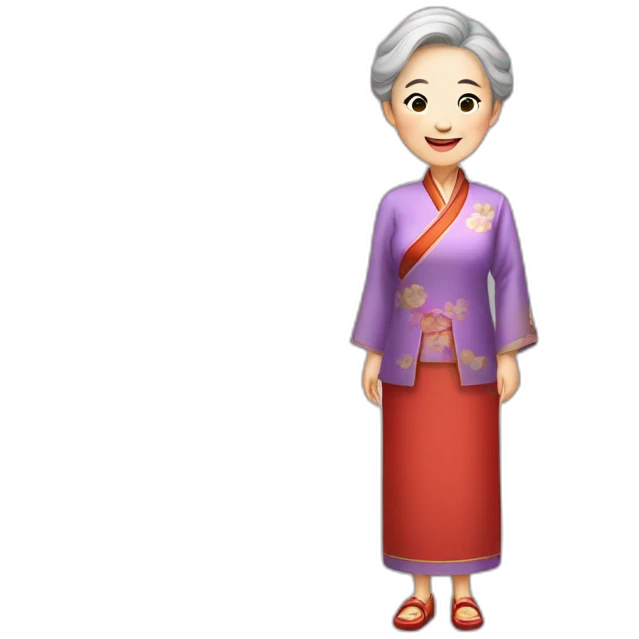 Chinese senior lady with nice smile standing dressed traditional chinese quipao emoji