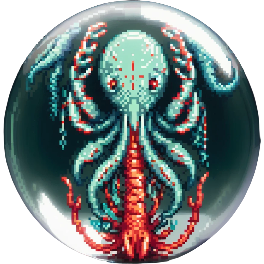 MRI parasitic embryo, digital, fetal small shape in otherworldly bubble, eerie, horror, pupa, crystalis, in-utero, sea-life, crustaceanoid, photorealismm siphonophore, polyp visible organs, Cnidaria emoji
