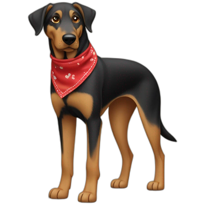 75% Coonhound 25% German Shepherd mix dog wearing small plain red bandana side view full body left facing emoji