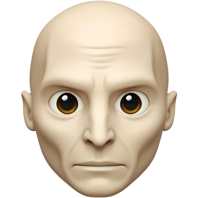 3D emoji of Lord Voldemort's face with pale skin, no nose (flat snake-like nostrils), sharp cheekbones, and intense eyes in glossy emoji style. emoji