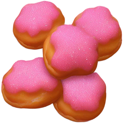 Pink beignets with glitter presented neatly on plate with hot pink sauce  emoji