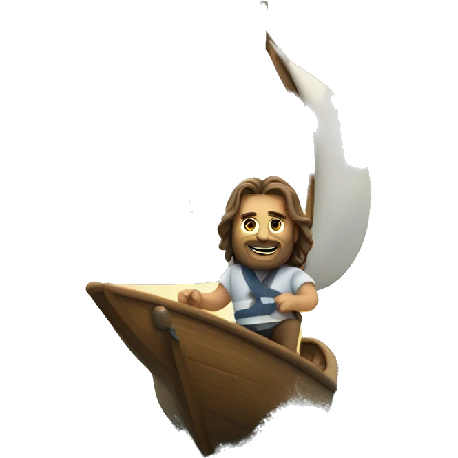 Wild looking Long haired man sailing tiny sailboat emoji
