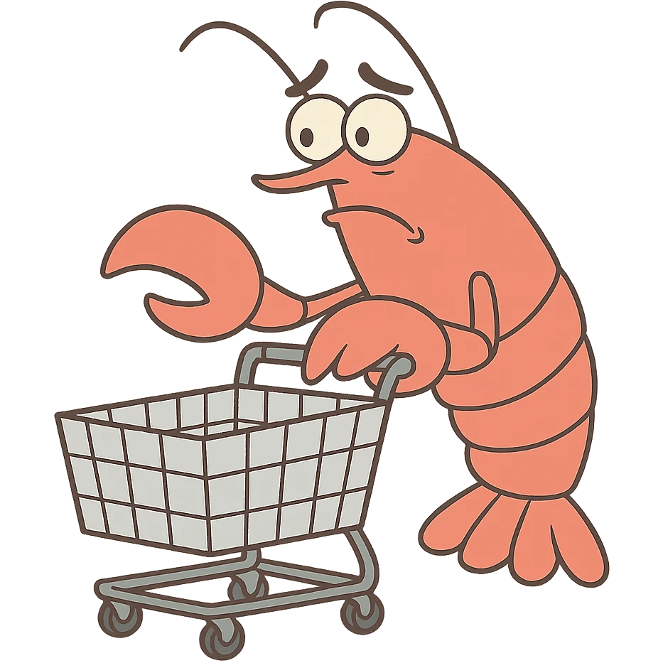 lobster pushing a shopping cart, transparent background emoji
