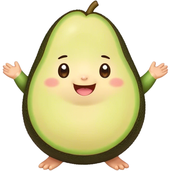 Cute Kawaii Avocado, round and cuddly, soft green with a tiny brown pit, blushing cheeks, a joyful smile, tiny arms outstretched, a warm and healthy glow! emoji