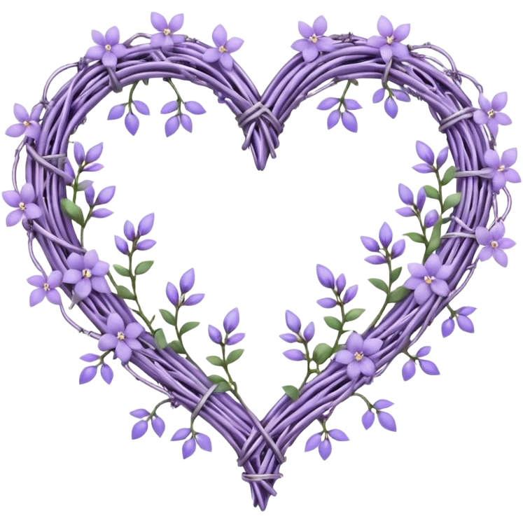 heart shape made out of barb wire vines with pastel lavenders and lilacs adorning the border with crystals hanging  emoji