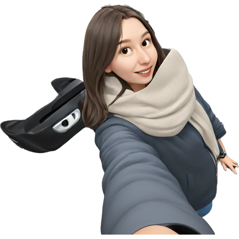 smiling girl with car selfie emoji