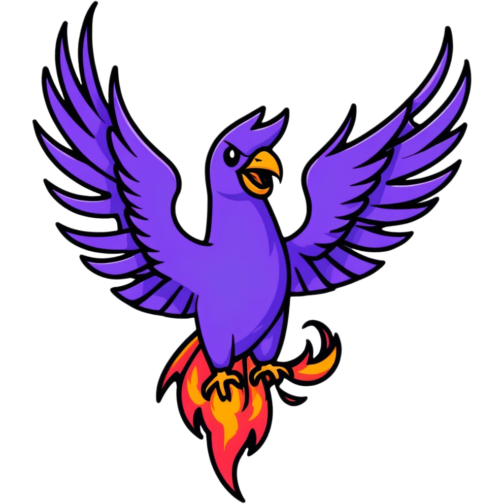 Magical purple phoenix bird with fire wings emoji