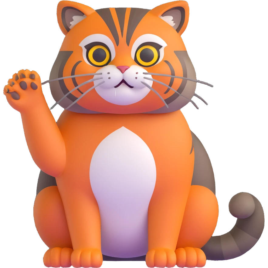 A 3D brown-orange Pallas's cat (Manul) with a royal posture emoji