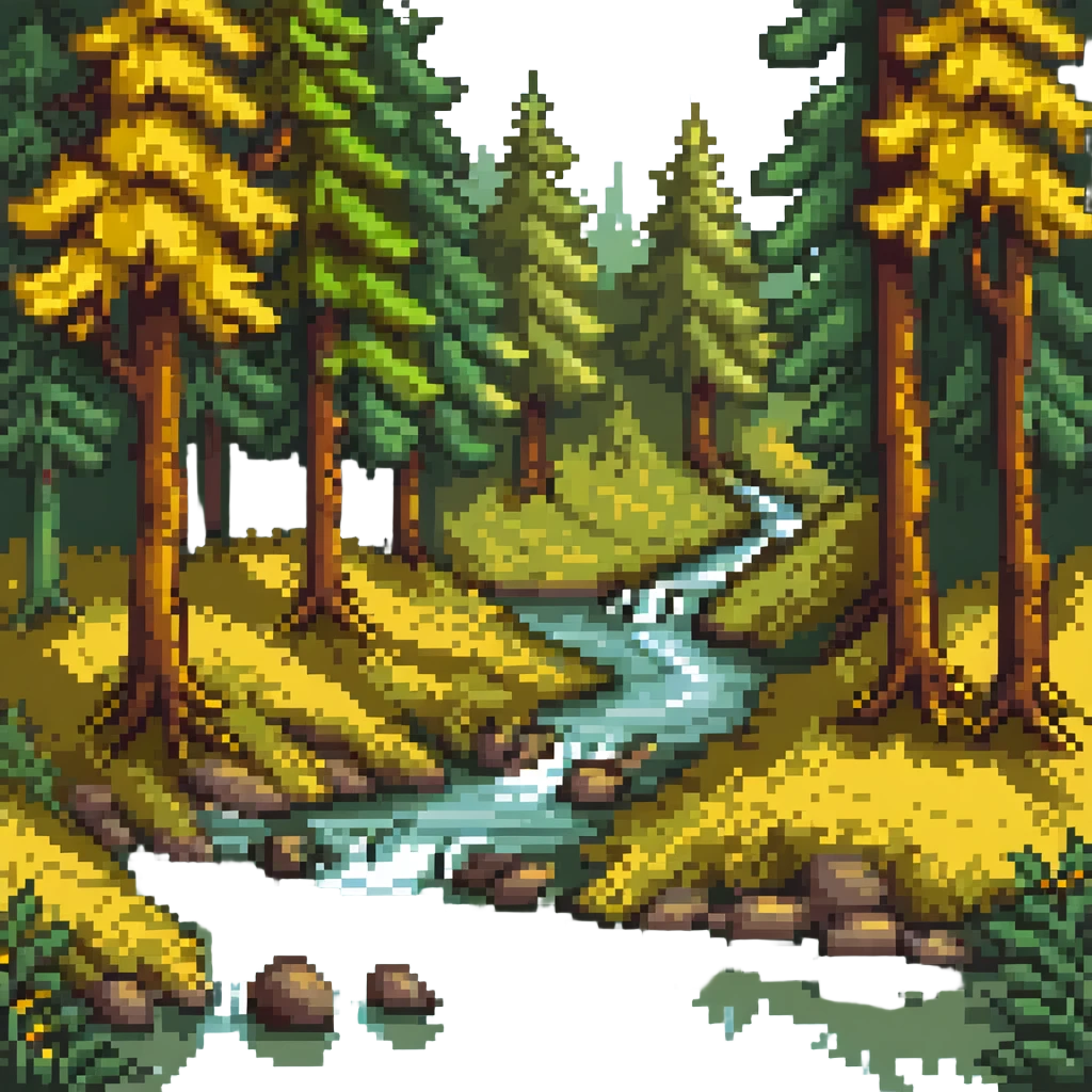 forest with a river stream through trees emoji
