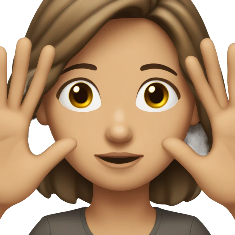 White female brunette hair raising both hands emoji