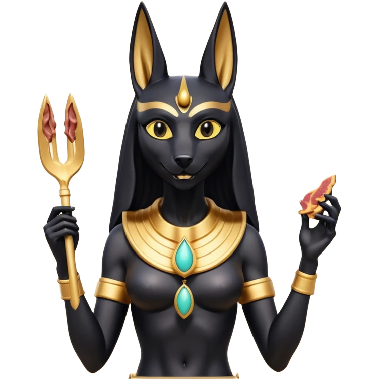  Friendly silky Black fur beautiful female alien anubis statue posed biting on store-brand bacon Usda-certified godly packaging  emoji