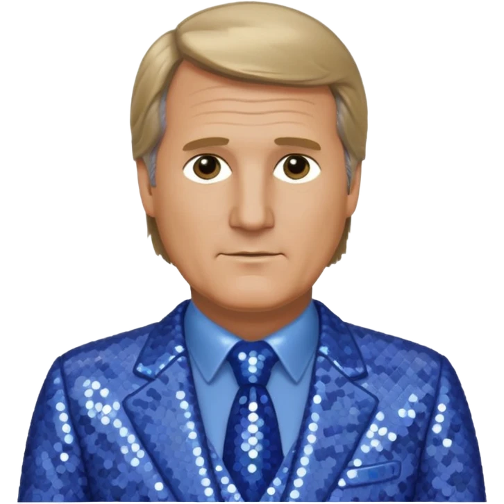 Jeff Daniels with dark blonde hair, periwinkle sequin suit emoji