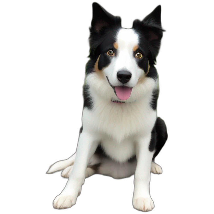 white and black dog with dark brown eyes happy  short hair mixed breed as border collie 2 years old with emoji