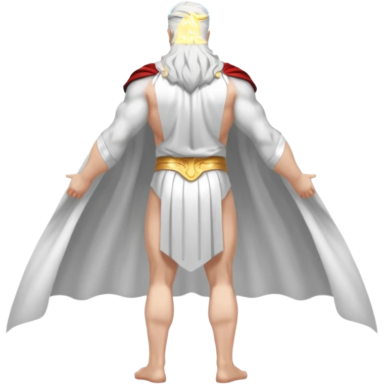 fullbody silverhair shirtless god ZEUS, white cape, standing still backview emoji