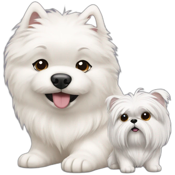 Samoyed playing with a shih tzu emoji