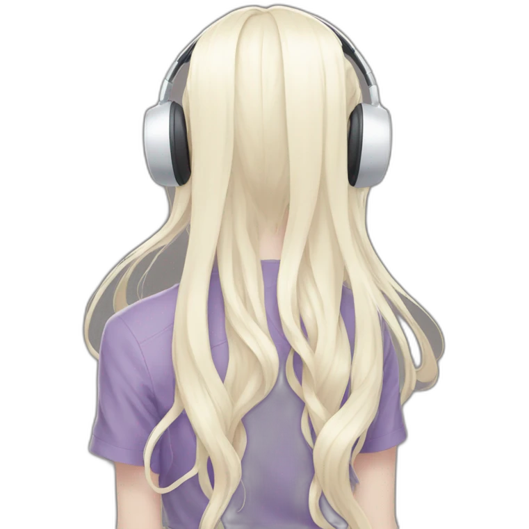 anime girl from behind with headphones on toes and white long hair emoji