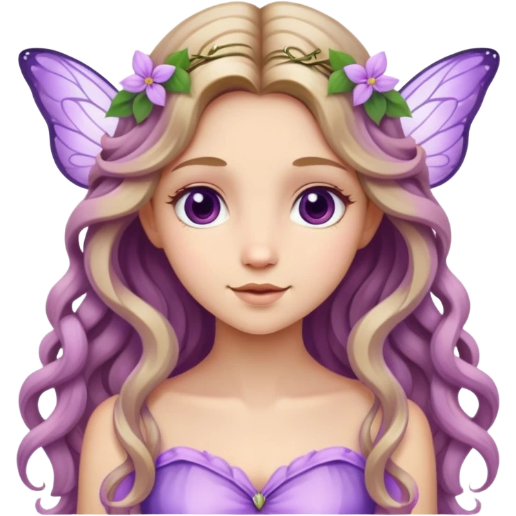 fairy wearing lilac, with long wavy dark blonde hair emoji