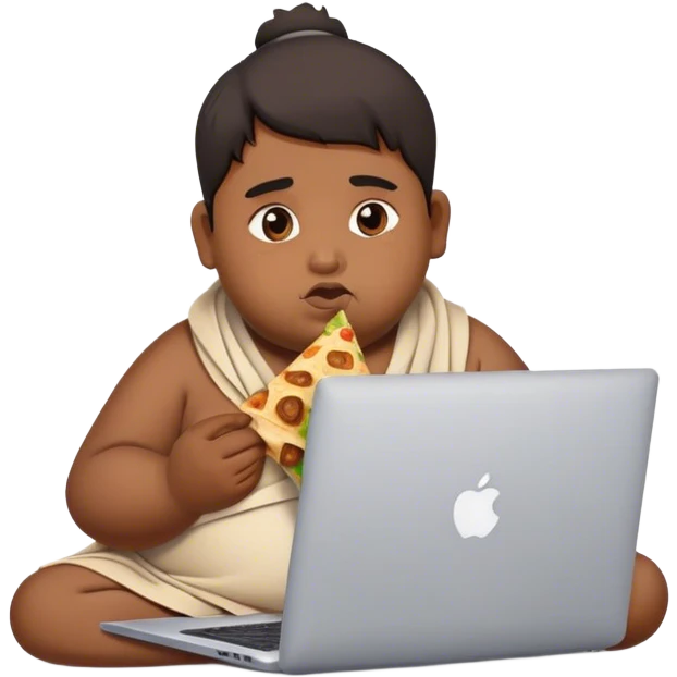 fat indian boy eating a wrap on his broken laptop emoji