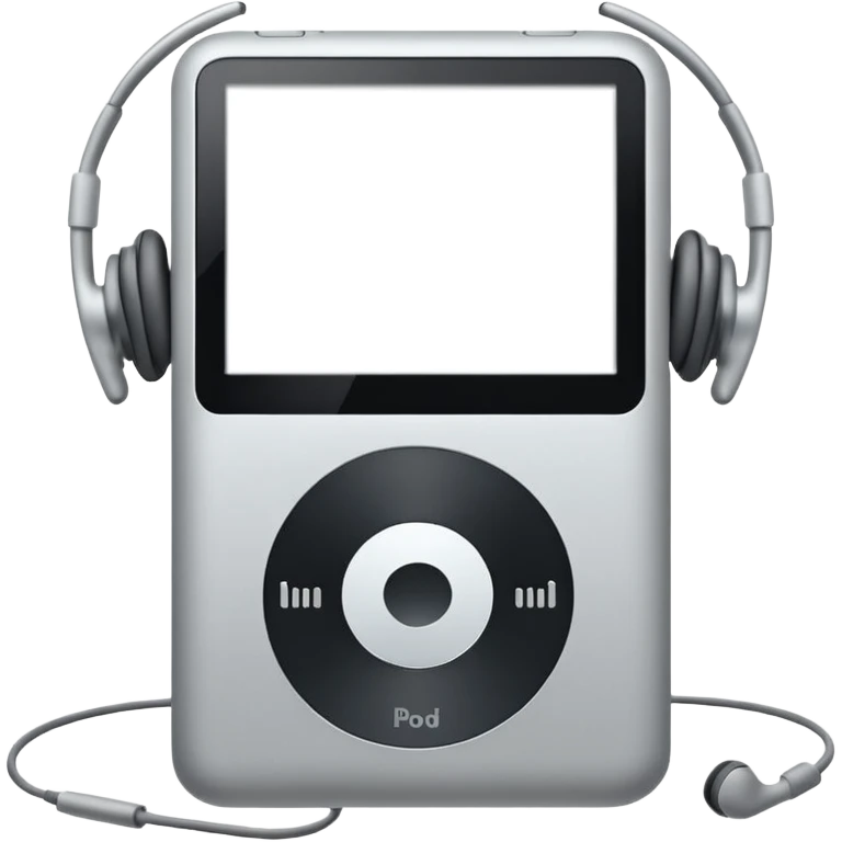 iPod Classic, with headphones attached, classic design, white and gray emoji