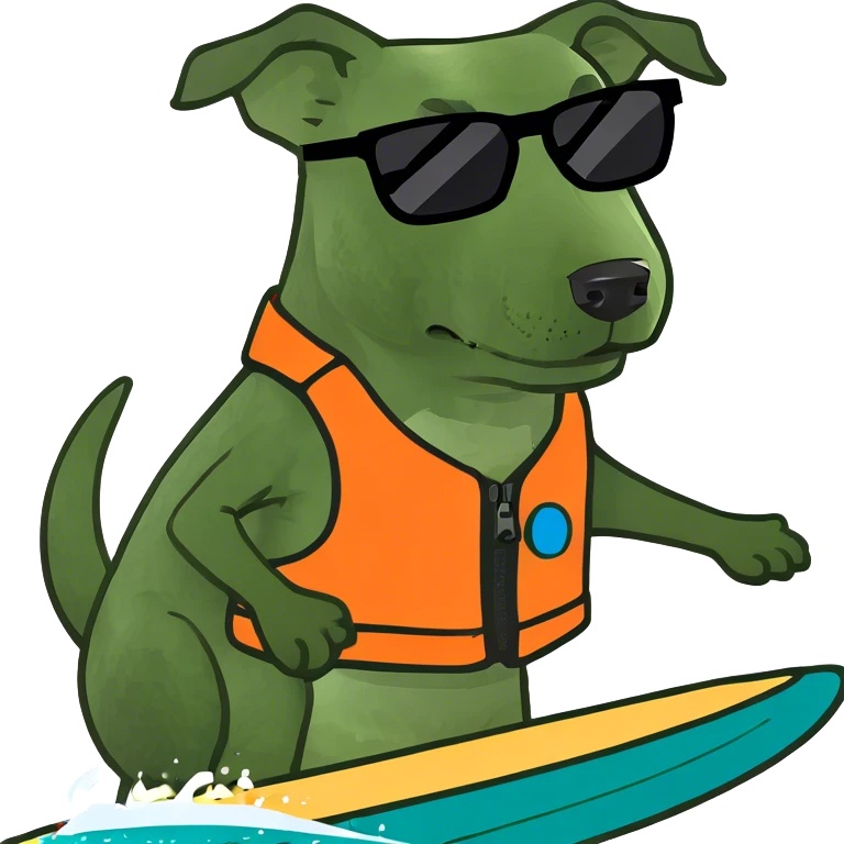 A dog surfing emoji