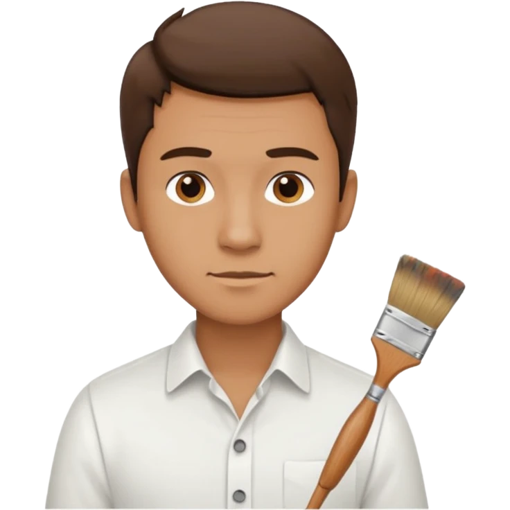 a man in a white buttoned shirt thinking about  a brush emoji