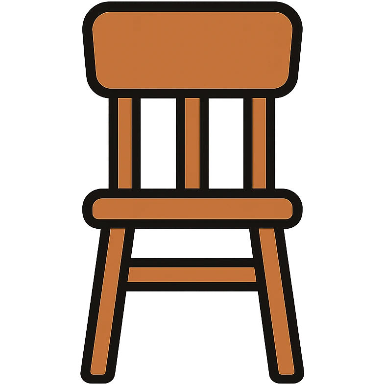 classic wooden chair, chocolate color, minimal design, color outline style emoji