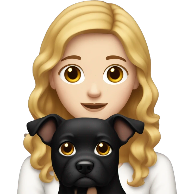 white girl with wavy brown hair holding black dog emoji