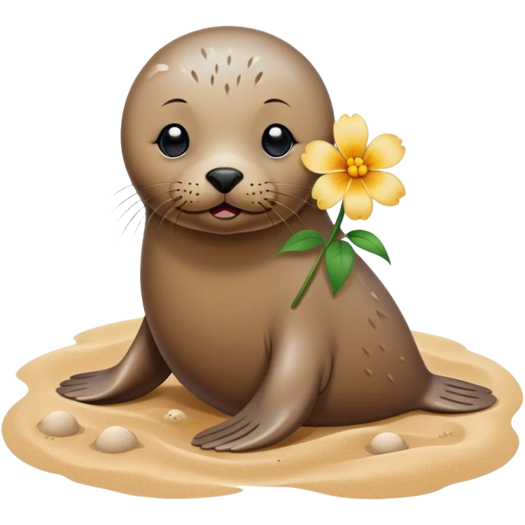 Seal on the beach with the flower on the head emoji