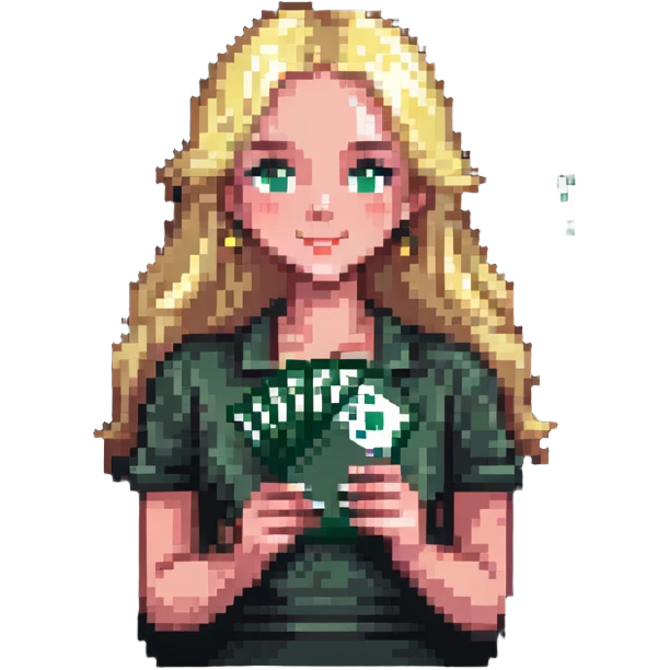 blonde girl with money emoji