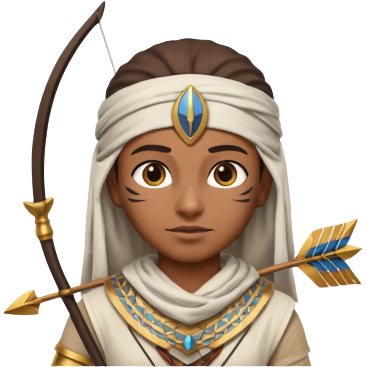 Emoji portrait of an Egyptian archer. Headcloth and arrow, focused expression. emoji