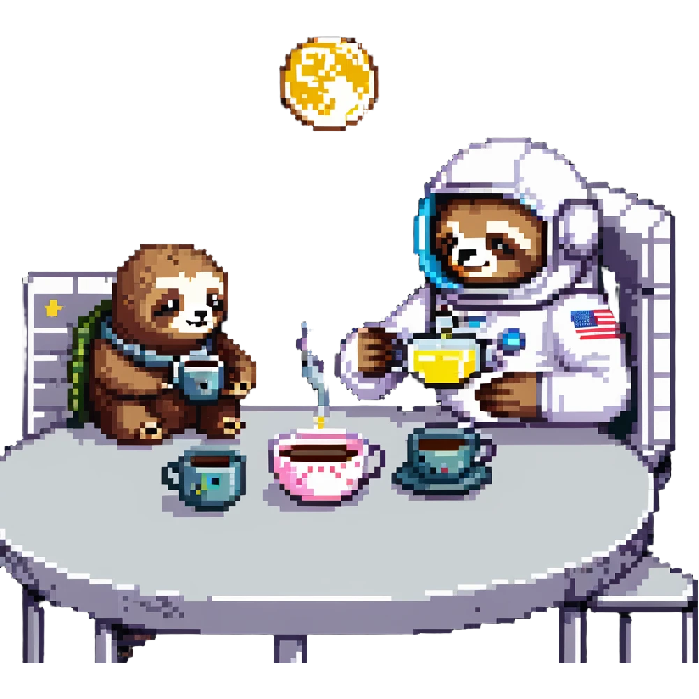astronaut sloth having tea with aliens on the moon emoji