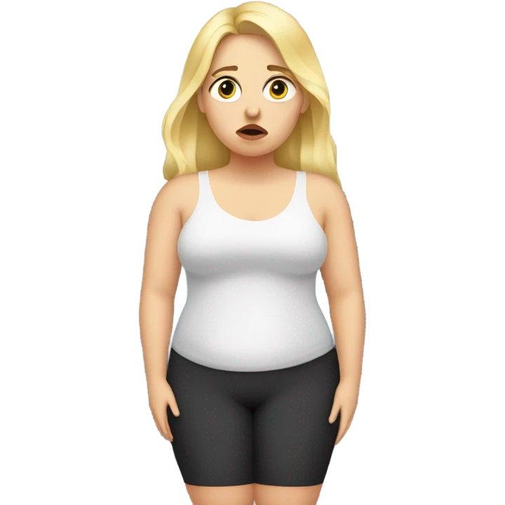 overweight blondie woman at mirror crying emoji