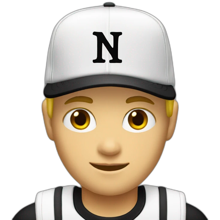 blonde boy with black and white back cap and ny shirt   emoji