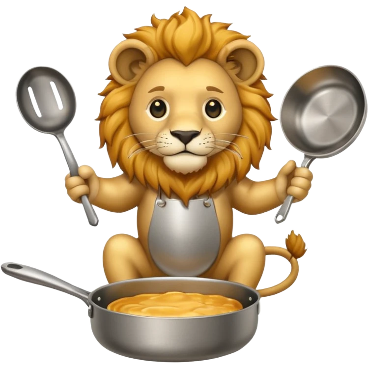 Lion holding a single frying pan about to swing it emoji