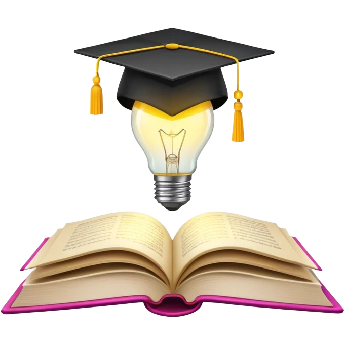 open book with a graduation cap and a glowing lightbulb emoji