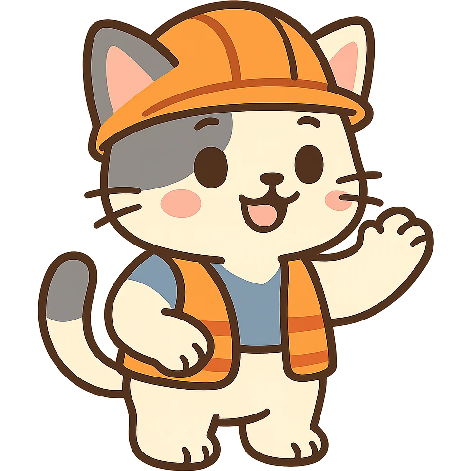 cute anime cat construction worker in orange safety helmet emoji