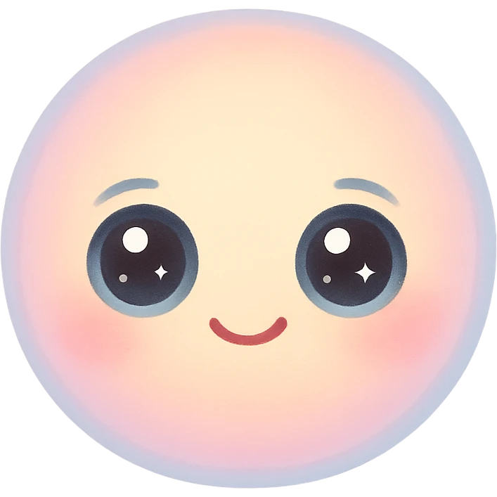 cute emoji, round face, big sparkling eyes, small smile, pastel colors emoji