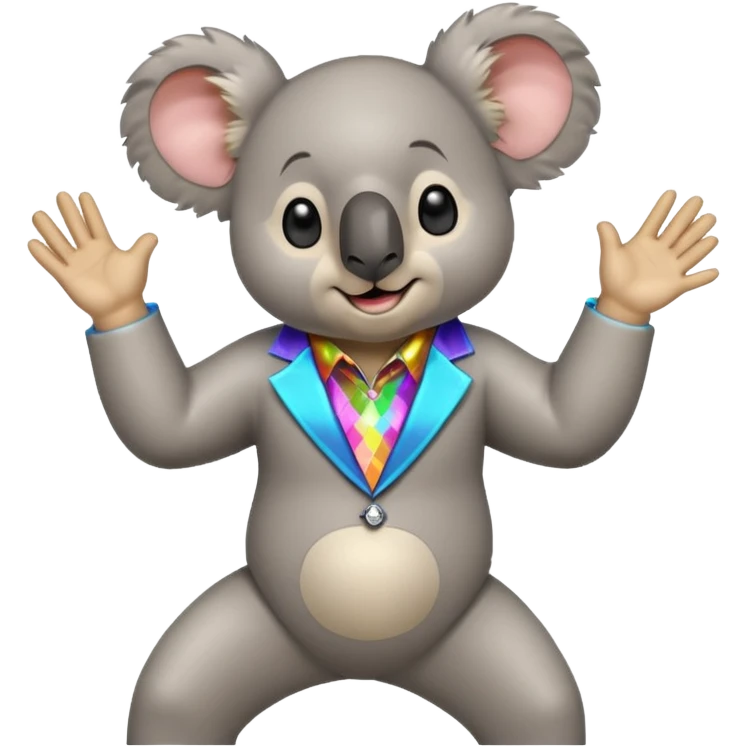 A koala in disco clothes, dancing enthusiastically, portrait, bust up emoji