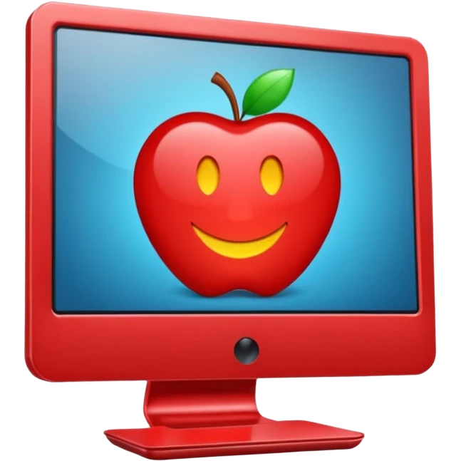 HAZ UN computador de color rojo carmesí brillante y que la pantalla tenga un to-do list emoji