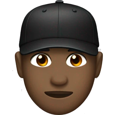 Manuel wears a black hoodie and a black baseball cap with a visor on the back, his eyes are black and his skin tone is dark. emoji