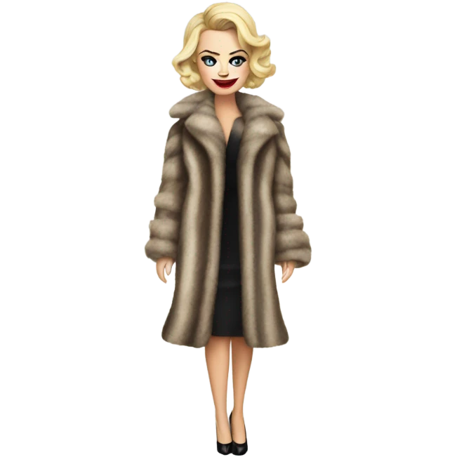 Margot Robbie in fur coat on heels emoji