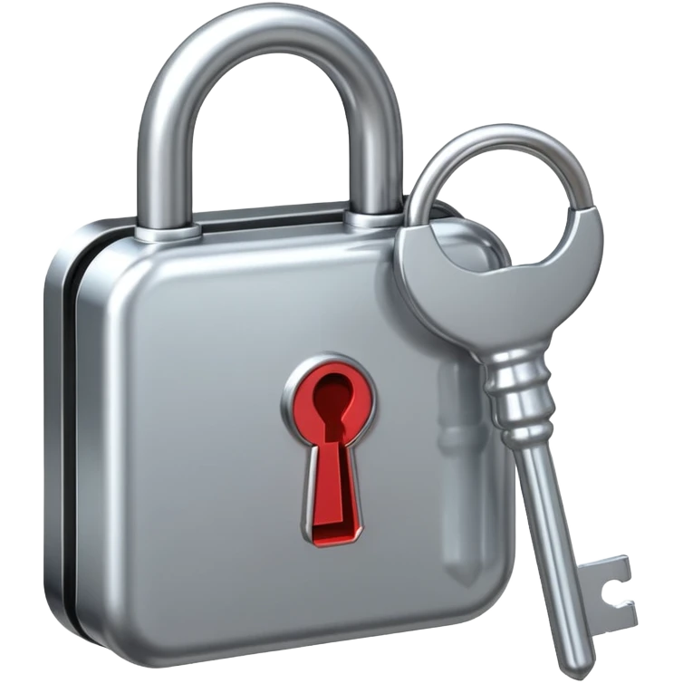 A chrome silver lock and key emoji, smooth metallic surfaces, glossy reflections, luxury swag vibe, minimal iOS emoji style, centered on clean white background emoji